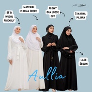 Baju Dress abaya Aullia muslimah lace bf friendly wudhu loose plussize jubah umrah longgar putih hitam