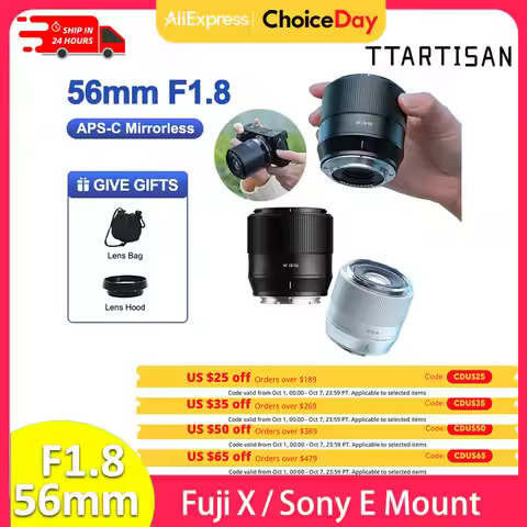 TTArtisan AF 56mm F1.8 Portrait Photography Camera Lens for Sony E ZVE10 A6400 a7rIII Fujifilm XF XT