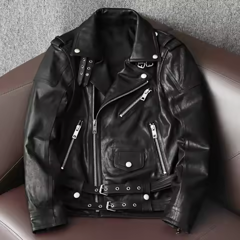 New Sheepskin Motorcycle Leather Jacket Genuine Leather Coat Men's Fashion Slim Lapel Jacket Autumn 