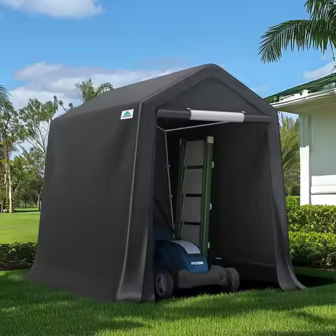 Gray 6x8 Outdoor Portable Storage Shed with Roll-up Zipper Vents, Waterproof & UV-Resistant Carport 