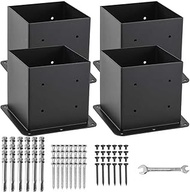 6x6 Post Base 4 Pcs, (Inner Size 5.6x5.6) Post Anchors, 13GA Thick Solid Steel & Black Powder Coated