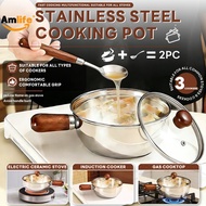 Amlife Stainless Steel Pan, Butter Frying Pan, Comes with Spoon and Lid for Making Coffee, Hot Milk,