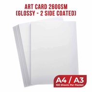 A4 A3 100PCS - ART CARD 260GSM / KERTAS KAD - Digital/ Laser Paper - Paper Printing