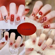 Red fake nails Long and short nail art Wear nail patches