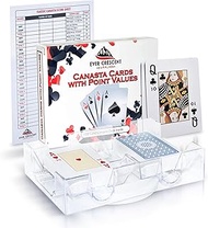 Ever Crescent Supplies Canasta Cards with Point Values, Tray and Score Pads Set. Includes 2 Deck of