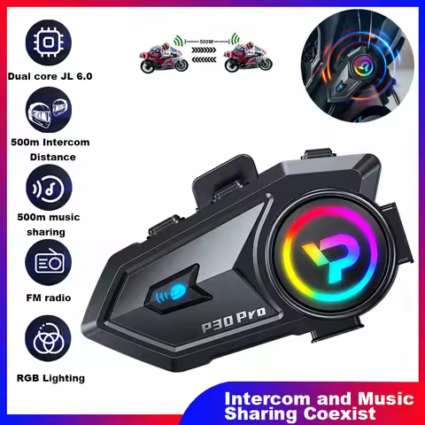 1/2pcs P30 Pro Motorcycle Helmet Bluetooth Intercom Distance 500M Voice Assistant Mixing Music Shari