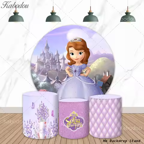 Sofia the First Round Backdrop Girls Kids 1st Birthday Party Decorations Baby Shower Banner Poster B