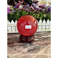 Red Obsidian volcanic stone feng shui ball - Diameter 9 cm; 9.4 cm and 9.4 cm
