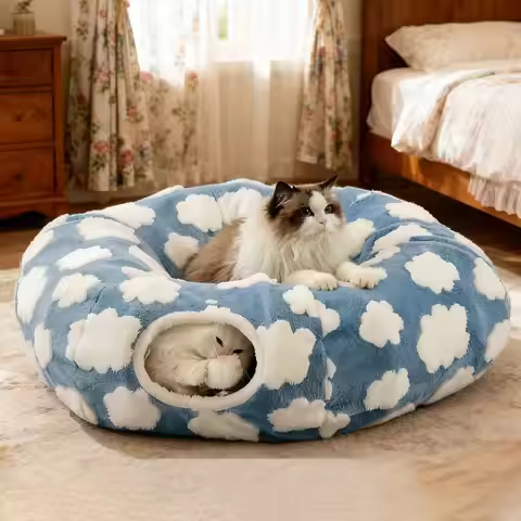 Cat Tunnel Bed Interactive Toys Washable with Ball Tunnel Cat Bed Cave Interactive Toys for Kitten P