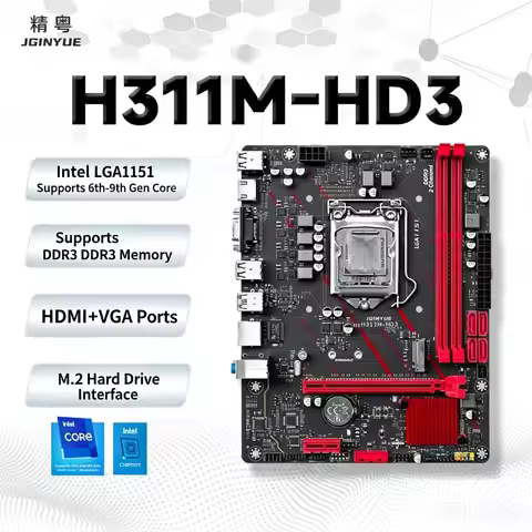 JGINYUE H311M-HD3 LGA1151 Motherboard Support 6-9th Gen Intel i3/i5/i7 CPU DDR3 Dual Channel RAM Gam
