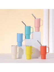 1pc 2oz / 60ml Mini Stainless Steel Insulated Tumbler, Double Wall Vacuum Cup With Straw, Suitable F