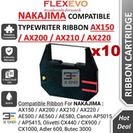 10 Units Compatible Nakajima AX150 AX 150 AX200 AX210 AX220 Black Typewriter Ribbon For AX150 AX200 