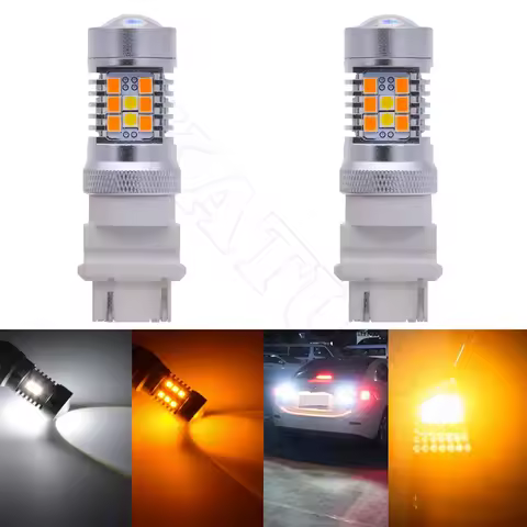 2pcs 1157/BAY15D 3157 7443 Led Bulbs Brake Turn Signal Light Extremely Bright Amber/White Dual Color