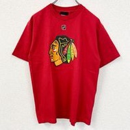 Used Reebok NHL Chicago Blackhawks Red Short Sleeve Logo Print T-Shirt, RED L