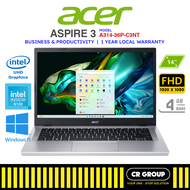 Acer Aspire 3 A314-36P-C3NT - Intel N100 - Intel UHD Graphics - 4GB RAM - 128GB eMMC (1Yr Agent)