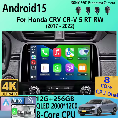 Android15 For Honda CRV CR-V 5 RT RW 2017 - 2022 Carplay Auto 4G+WIFI GPS Car Radio Navigation Multi