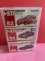 TOMICA #82 Toyota PASSO/#64 MARK X/#60 COROLLA FIELDER New