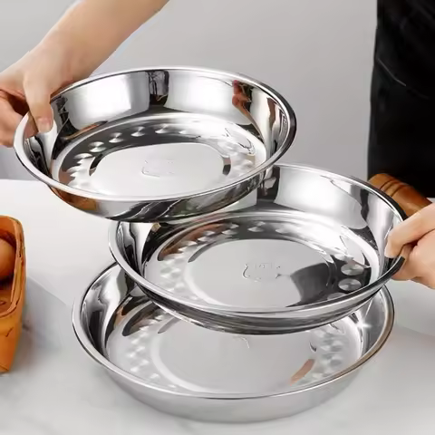 304 Stainless Steel Plate Shallow Plate Stainless Steel Plate Barbecue Plate Serving Plate Dim Sum P