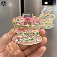 fridge magnet magnet fridge 2025 Pelekat peti sejuk logam teh gaiwan Chengdu baru, cenderahati panda