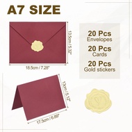 20Pack 5x7 Blank Cards and Envelopes V Flap A7 Envelopes with Cardstock & Gold Stickers Small for Gr