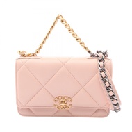 【二手】香奈兒 CHANEL19 絎縫組合五金兩用款Baby Pink羊皮（綿羊皮） CHANEL19 絎縫鏈條錢包 女士