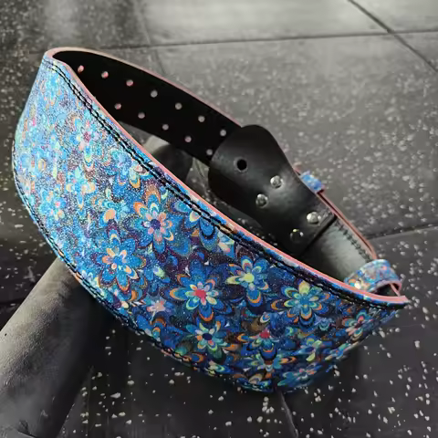Lady Gym Weightlifting Belt with Blue Sparkling Flowers Female Powerlifting Belt Suitable for Women 