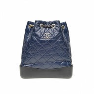 CHANEL GABRIELLE流浪雙肩包小號藍色牛皮24開金銀扣肩背包