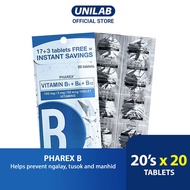 UNILAB - 20s x 20 Pharex B-Complex Tipid Pack Vitamin B1+B6+B12 100mg/5mg/50mcg (Nerve Health)