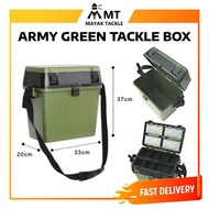 KOTAK PANCING FISHING TACKLE BOX ARMY GREEN HARD CASE TACKLE BOX AWASHIMA BOX