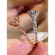 18K Gold-Plated Six-Claw Twist 1ct High Carbon Diamond Rose Gold Ring Female Niche Light Luxury Simu