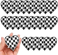 Set of 24pcs Racing Day Heart Iron-On Patches, Black and White Checkered Flag Race Day Embroidered S