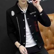 HITAM Korean Style Embroidery Type 02 ZOMAN|Denim Jacket 2024|Black Jeans Jackets For Men And Women