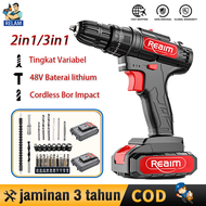 REAIM 2 Baterai Impact Cordless Drill Mesin Bor Untuk Tembok Beton Mesin bor cordless