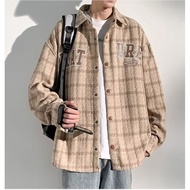 Hanlu เสื้อเชิ้ตผู้ชายแจ็คเก็ตแฟชั่นลำลองเสื้อโค้ตลายตารางคุณภาพสูง