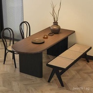 French Retro Solid Wood Dining Table and Chair Set Semi-Circular Integrated Home Small Apartment Wal