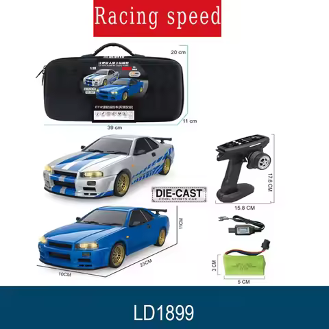 LDRC 1899 1/18 RC Drift Car LD1899 GTR Mode R34 2.4GHz RWD with Gyroscope on-Road Alloy Body Shell R