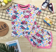 [2I KidsClothes] ชุดเด็ก ชุดนอนเด็ก ผ้าพิมพ์ลายทั้งชุด ลายการ์ตูน แมว KT (โทน สีชมพู สีขาว สีฟ้า) น่