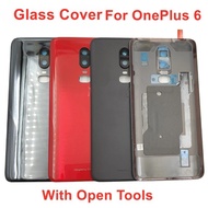 For OnePlus 6 Back Lid Glass Battery Cover Rear Door Housing Panel Case With Camera Frame Lens Flashlight Adhesive