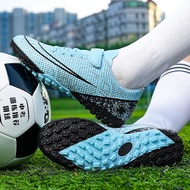 A pair of children's four-season leather football shoes with long studs, wear-resistant football sho