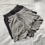 seluar tracksuit perempuan tracksuit woman A Soft Knitted Black & Gray Striped Yoga Pant - Free Loca