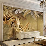Modern Golden Leaf Tropical Plants Wallpaper Living Room TV Sofa Background Home Decor Wall Paper Be