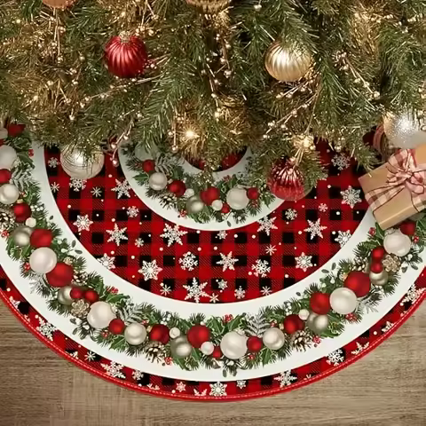 VIKAMA Christmas Tree Skirt Christmas Ambiance Divine Red And Black Checkered Snowflake Christmas Tr