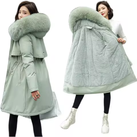 plus Size Parka Coat Women's Thiened Winter Jaet Korean Sle Slim Fit Cotton Polyester Blend Long Sve