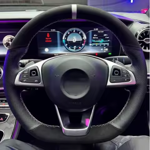 Car Steering Wheel Cover Hand Sewing Anti-Slip Black Suede Leather Car Accessories For Mercedes-Benz