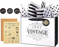 Crisky 40th Birthday Gift Wrap Bag Vintage 1984 with 40th Birthday Card Matching Envelope Sticker an
