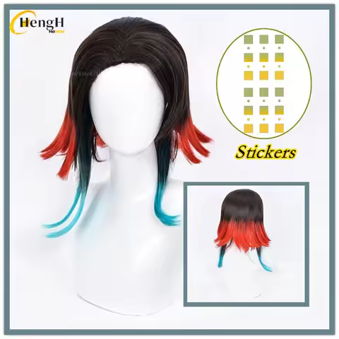 In Stock Anime Enmu Synthetic Hair Unisex 40cm Mixed Color Cosplay Anime Wig And Stickers Heat Resis