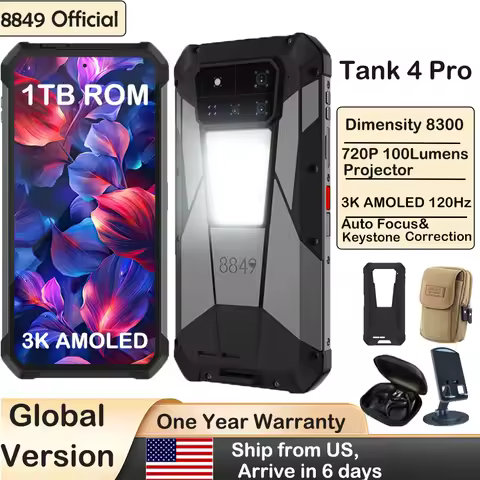 8849 Tank 4 Pro Unihertz 5G Rugged Projector Smartphone 1TB 36G Android 14 Sports Phone 11600mAh Dim