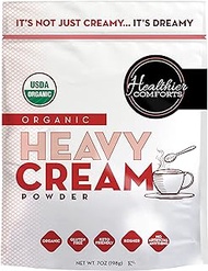 Healthier Comforts Organic Heavy Cream Powder (72% Butterfat) | Certified USDA Organic | Kosher | Gluten Free, Non-GMO, Keto Friendly, Free of Antibiotics &amp; Hormones (rBGH or rBST) | Made in USA 8 oz.