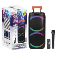 BUKU Karaoke ลำโพงบลูทูธคาราโอเกะคู่ 8 นิ้ว 2 ปุ่ม 5 แบนด์ EQ 40W พร้อมแกนดึง RGB สแควร์แดนซ์กำลังสู