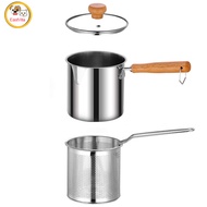 Stainless Steel Frying Pan, Deep Fryer Pot With Glass Lid, Strainer Basket, Handle, Wear Resistant Mini Deep Fryer Pot For Picnics, Gatherings, Camping